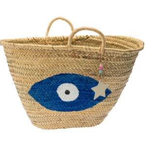 Ψάθινη τσάντα - Ζωγραφισμένο μάτι Large