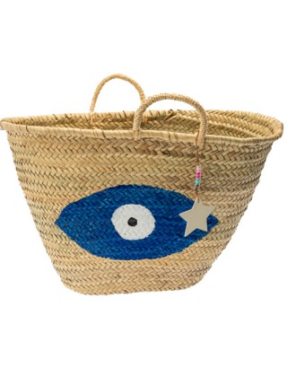 Ψάθινη τσάντα - Ζωγραφισμένο μάτι Large